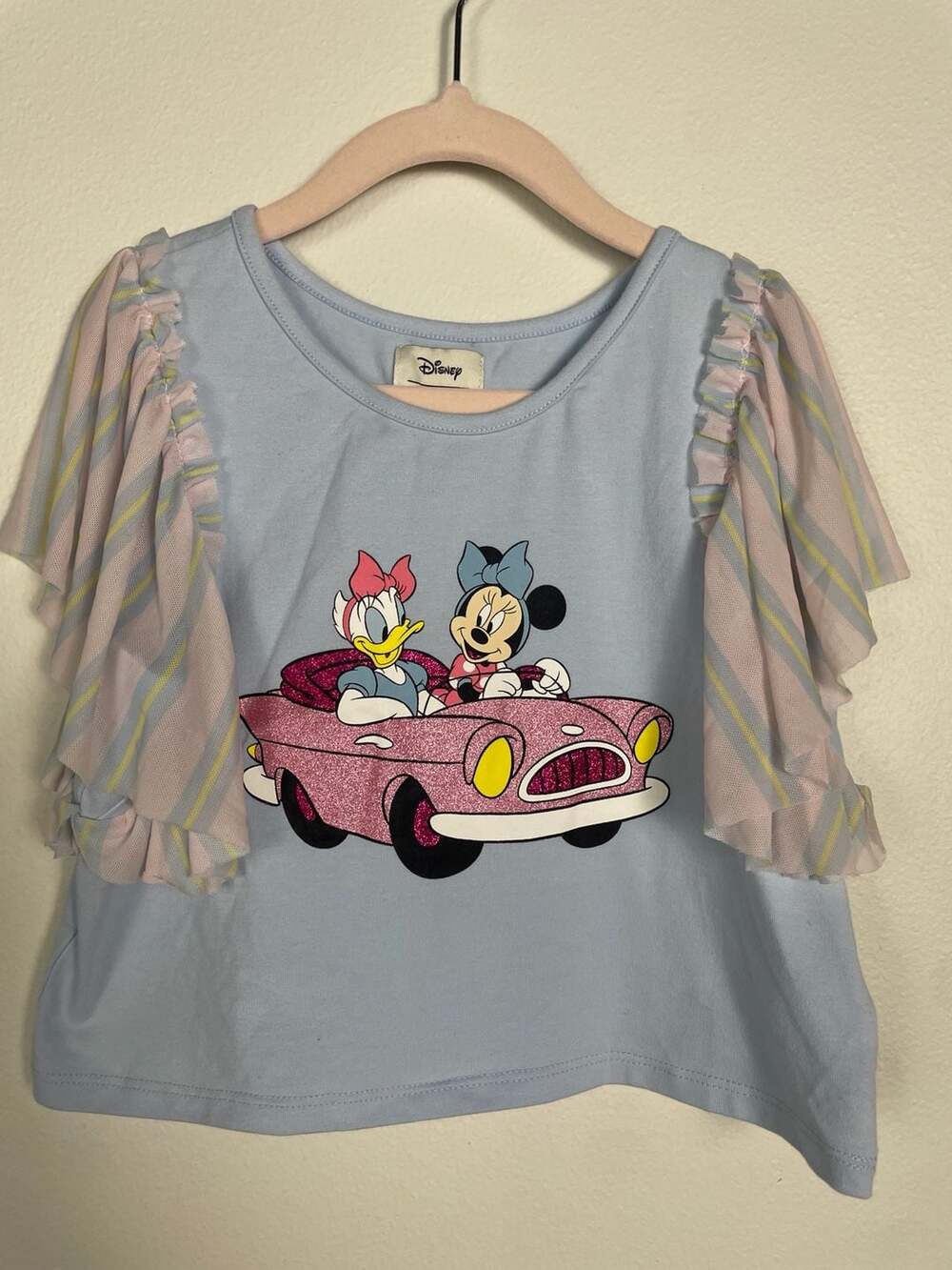 Disney Minnie Mouse and Daisy Duck Graphic T-Shirt with Ruffled Mesh Sleeves by